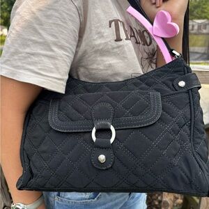 Vera Bradley Black Quilted Shoulder Bag with Diamond Stitching